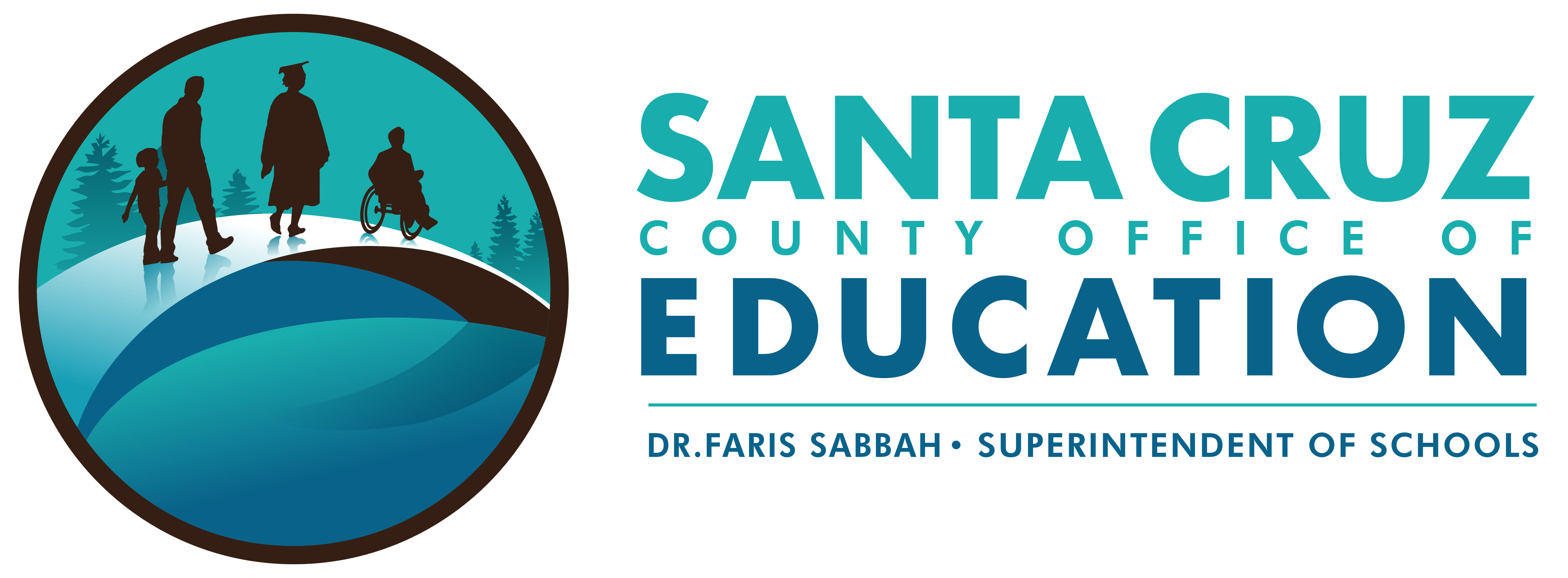 Logo for Santa Cruz County Office of Education, Dr Faris Sabbah Superintdent of Schools featuring a walkway with people walking